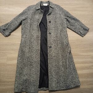 Cassidy Hand Tailored 100% Wool Tweed Coat Long Overcoat Vintage Size 10 USA